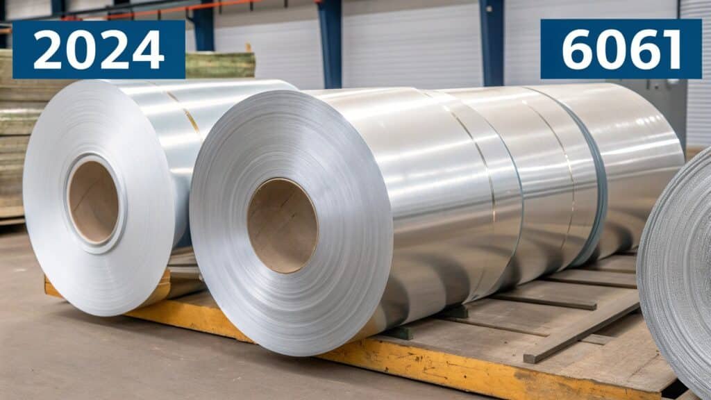 alt with keywords: side-by-side comparison of a 2024 aluminum aircraft part and a 6061 aluminum structural beam